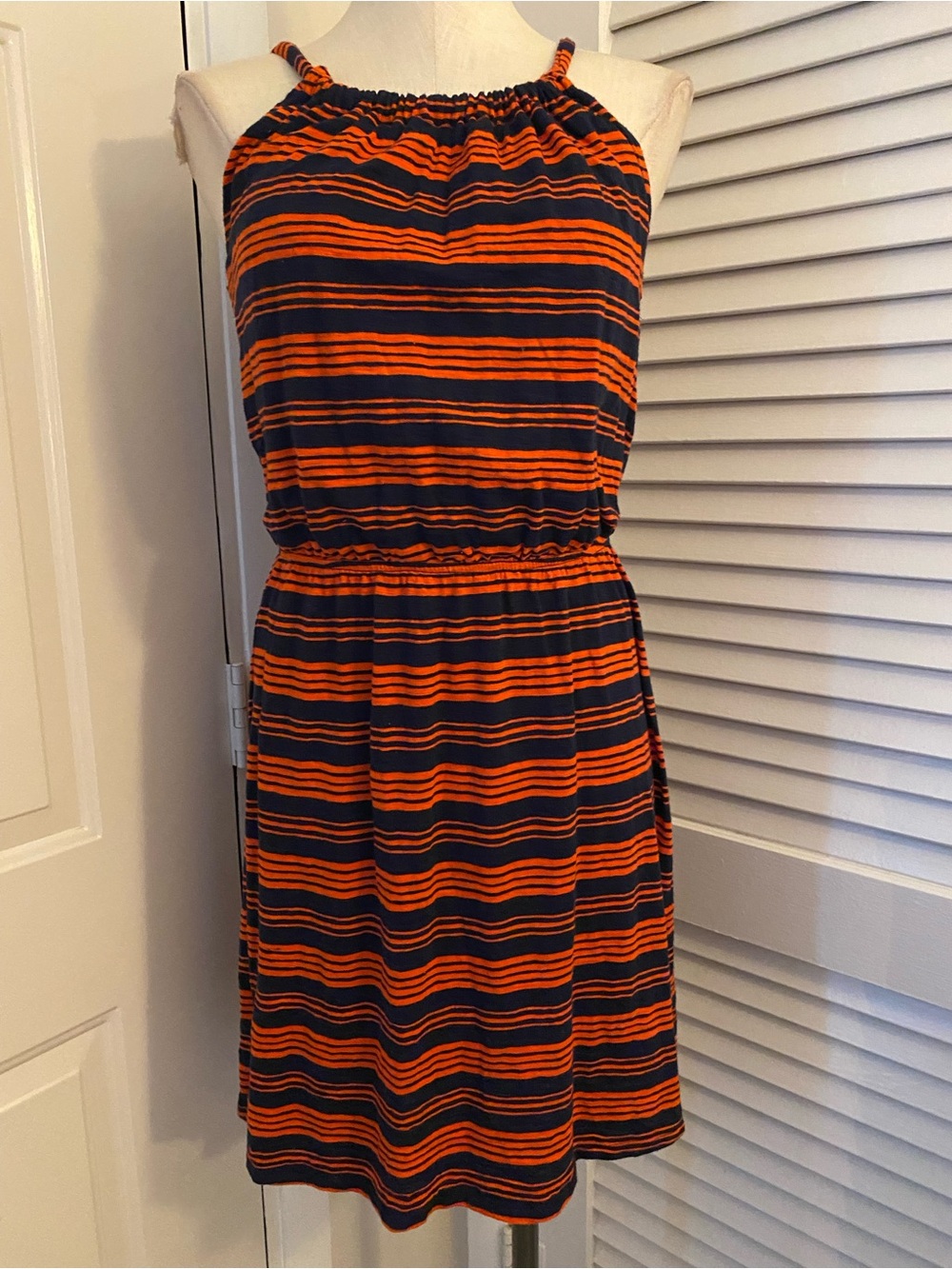GAP Orange and Navy Striped Halter Midi Dress- Size Large